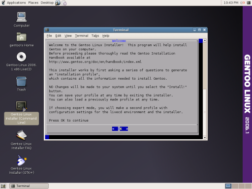 Screenshot of Gentoo instalation.